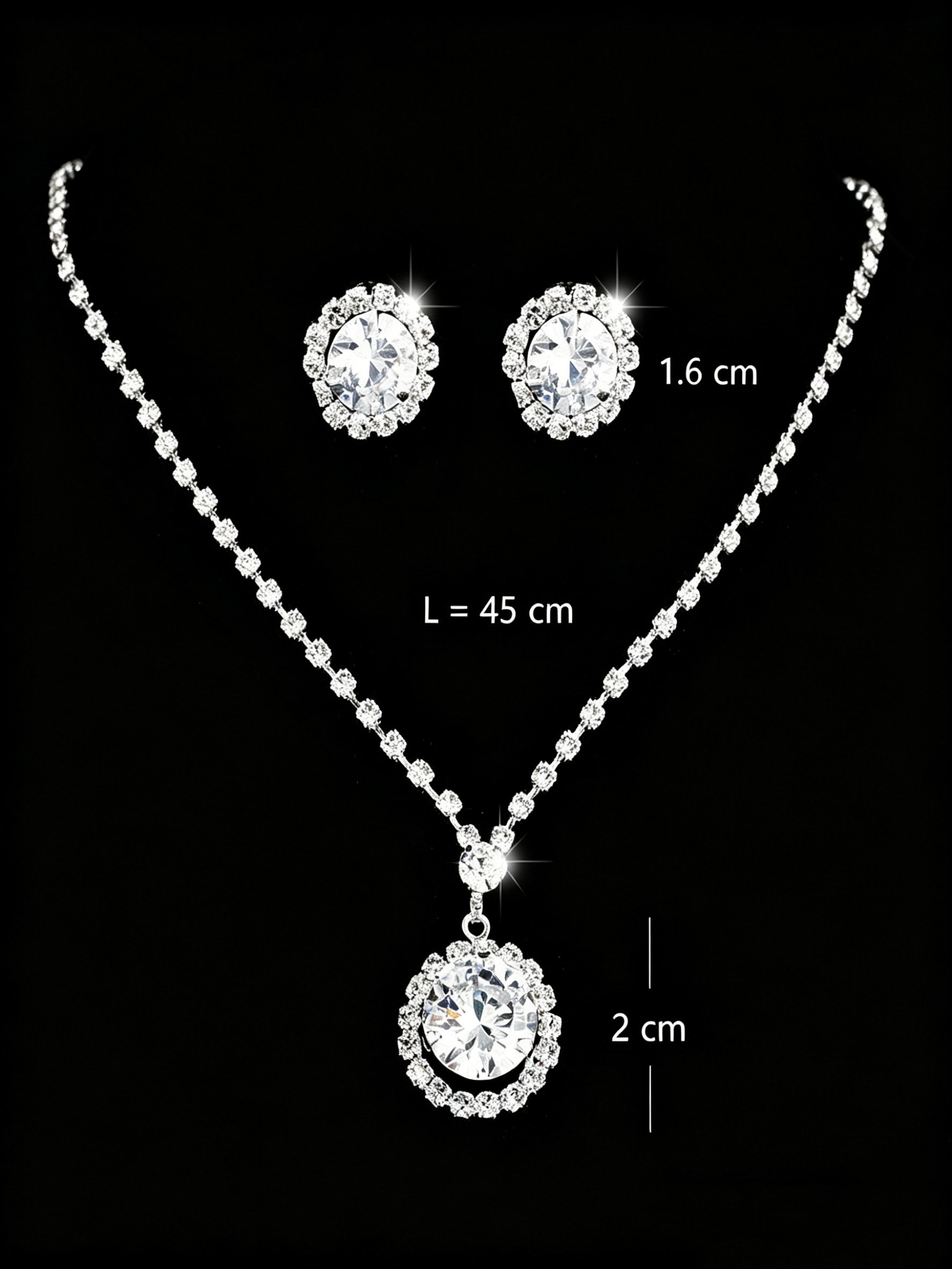 Glamorous Silver Crystal Necklace, Earrings and Bracelet Set for Parties.