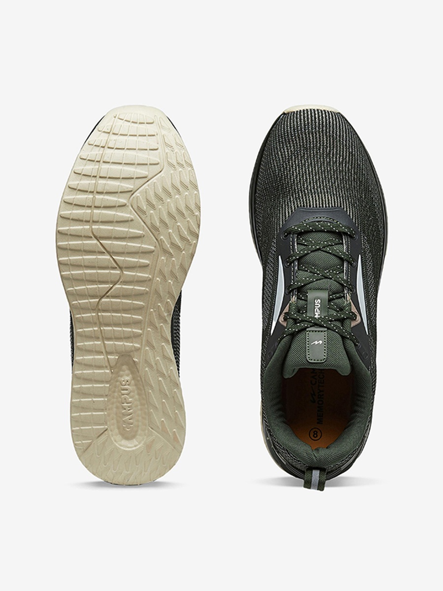 Men Olive Prexton Memorytech Advance Footbed Lace-Up Running Shoes