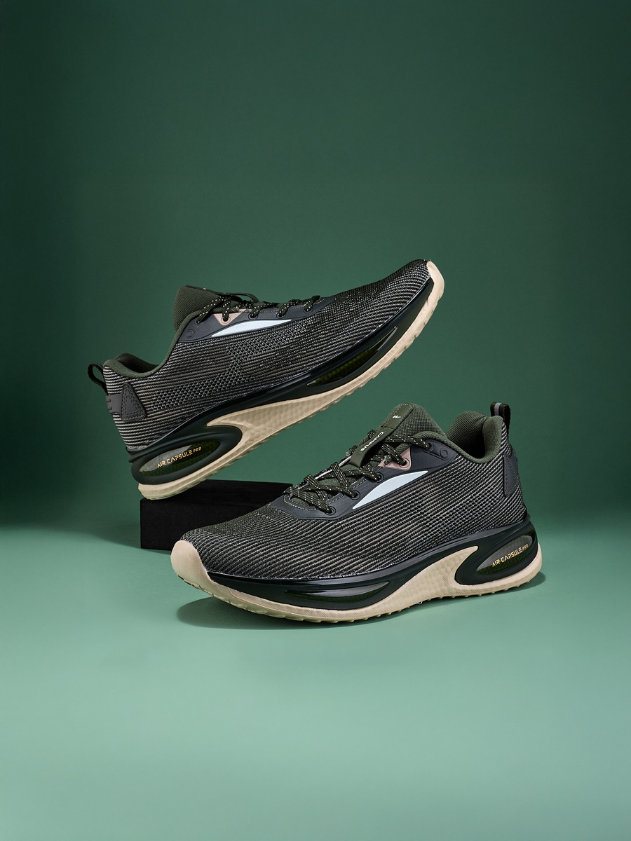 Men Olive Prexton Memorytech Advance Footbed Lace-Up Running Shoes