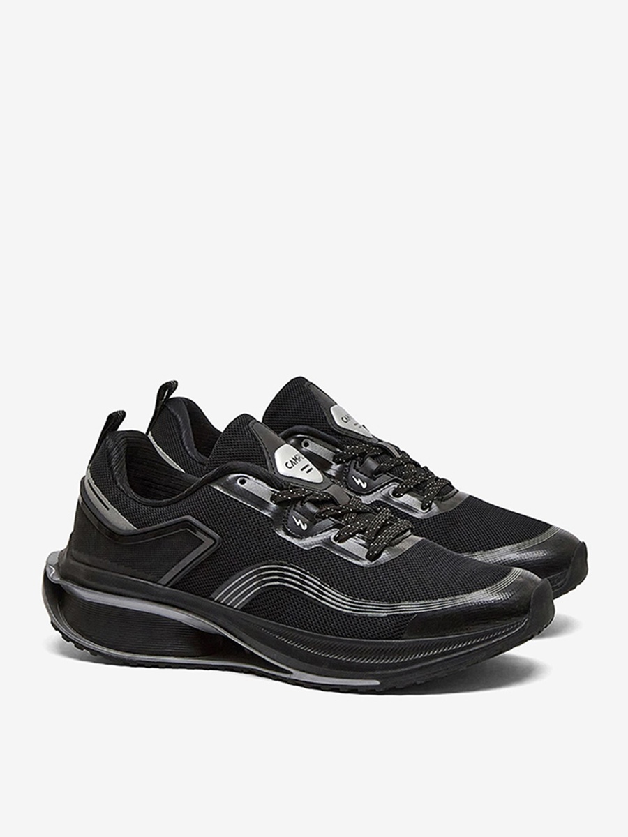 Men Black Flutter Motion Massage Lace-Up Running Shoes