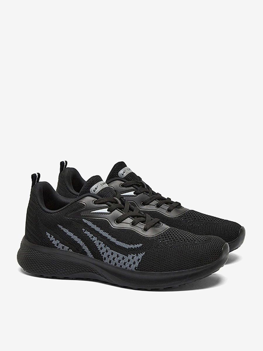 Men Black Reed Memory Foam Lace-Up Running Shoes