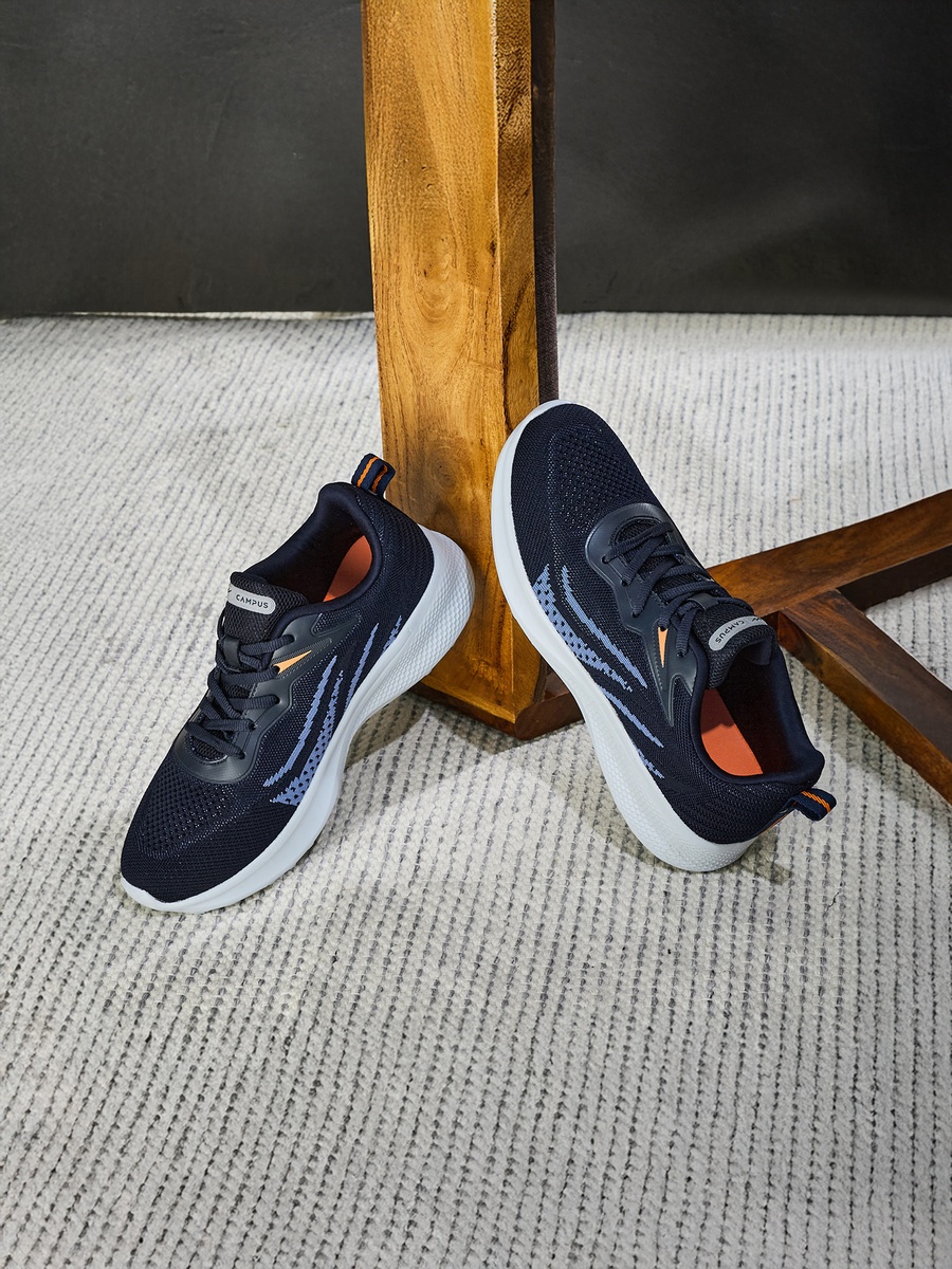 Men Navy Blue Reed Memory Foam Lace-Up Running Shoes