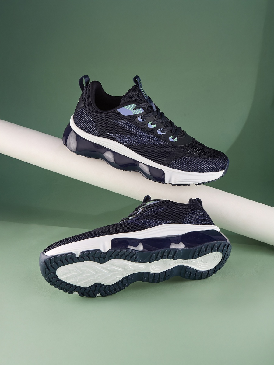 Men Navy Blue Spade Bubble Yoga Max Lace-Up Running Shoes