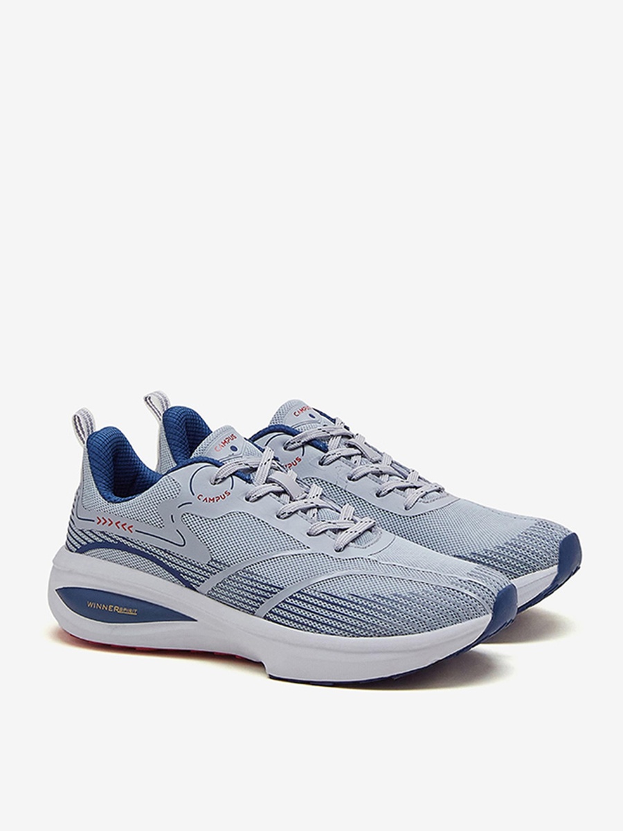 Men Light Grey Glitch Memory Foam Lace-Up Running Shoes