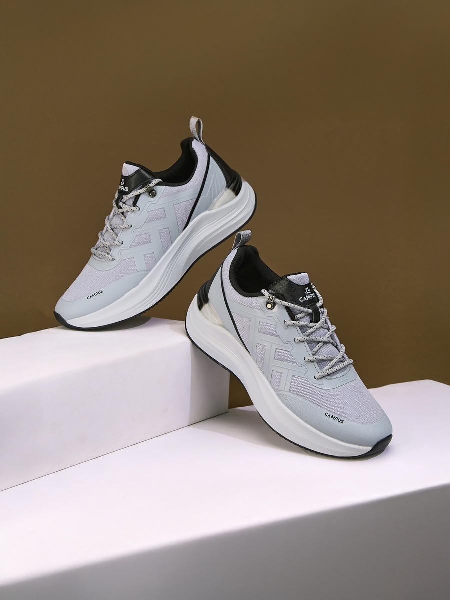 Men Light Grey Trick Bubble Yoga Max Lace-Up Running Shoes