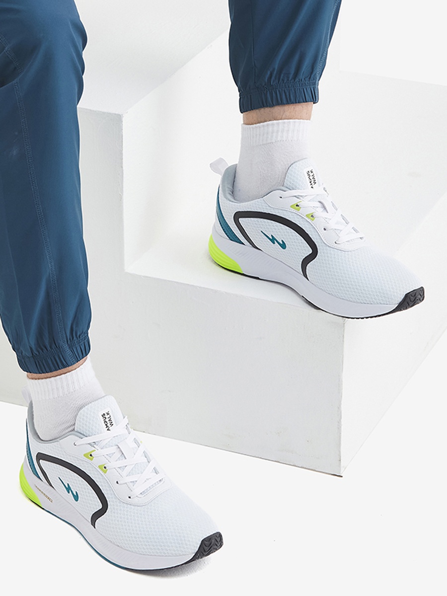 Men White White Camp Karl Die Cut EVA Lace-Up Running Shoes