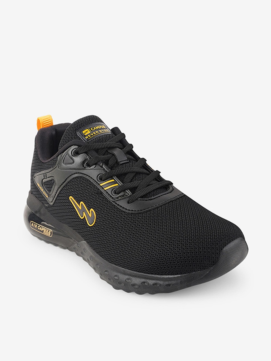 Men Black Gamma PU Cushion Lace-Up Running Shoes