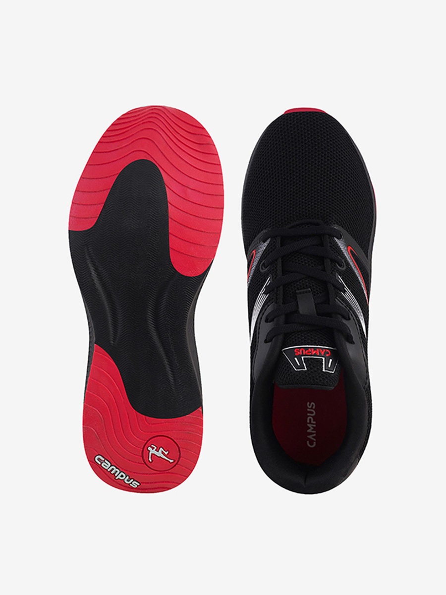 Men Black Spake Die Cut Lace-Up Running Shoes