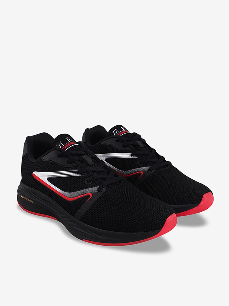 Men Black Spake Die Cut Lace-Up Running Shoes
