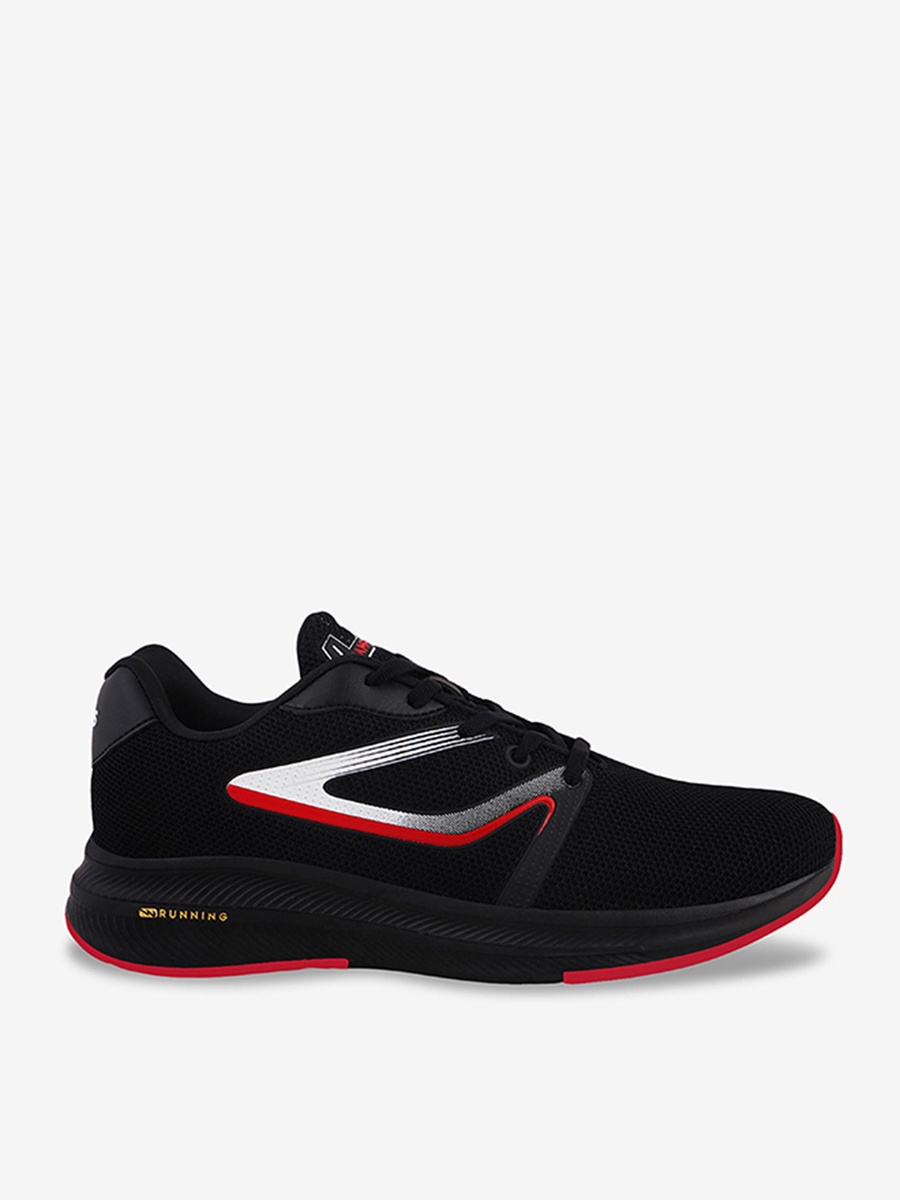 Men Black Spake Die Cut Lace-Up Running Shoes