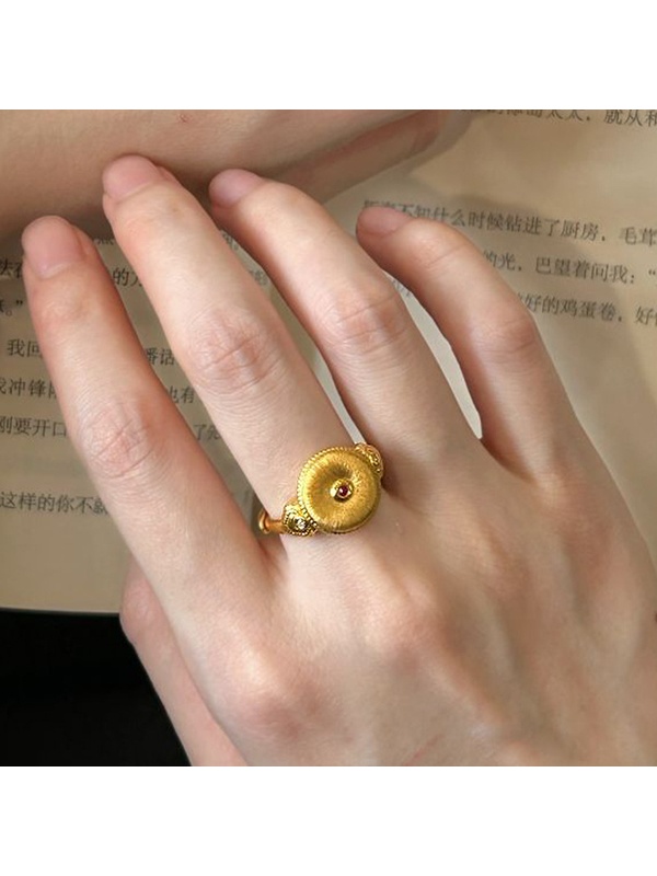 Gold Tone Ruby Accent Ring