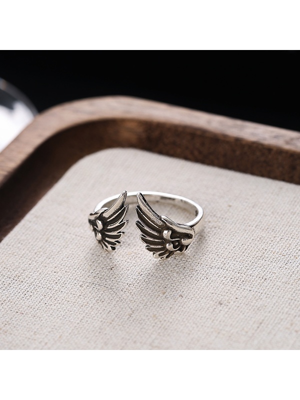 Silver Angel Wings Adjustable Ring