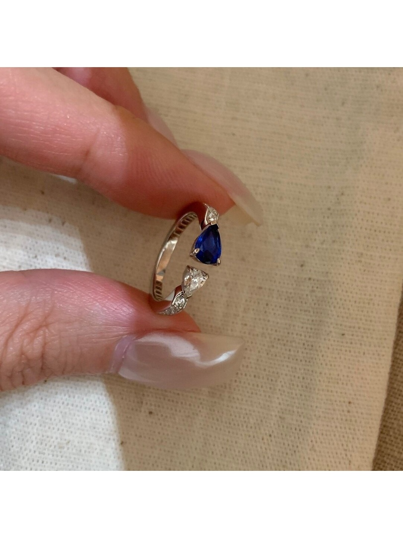 Silver Sapphire and Zircon Embellished Ring
