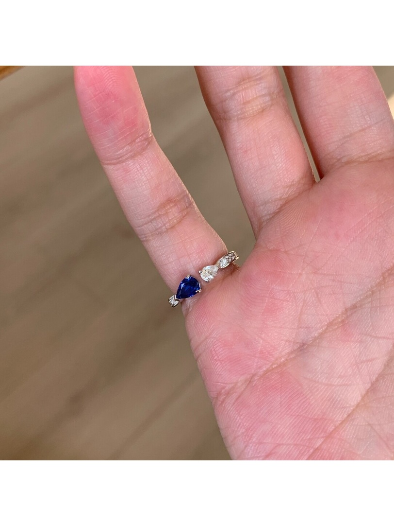 Silver Sapphire and Zircon Embellished Ring