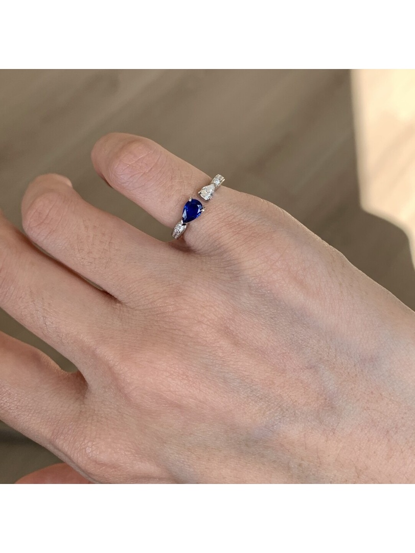 Silver Sapphire and Zircon Embellished Ring
