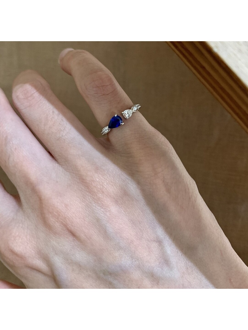 Silver Sapphire and Zircon Embellished Ring