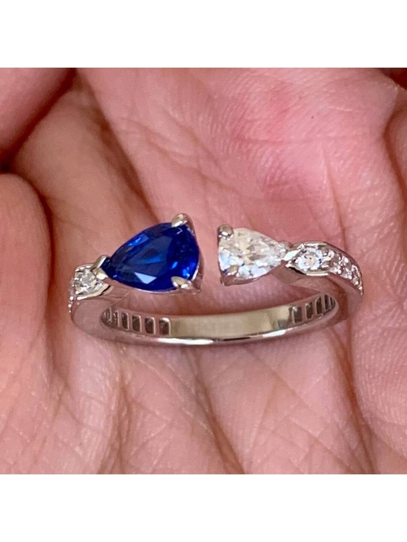 Silver Sapphire and Zircon Embellished Ring