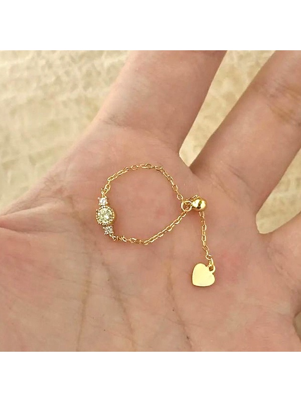 Gold Tone Chain Ring with Adjustable Heart Charm