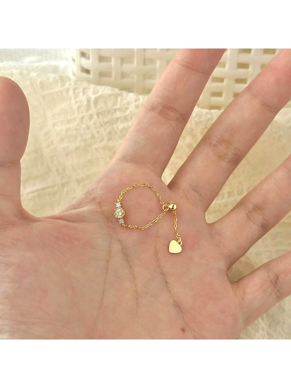 Gold Tone Chain Ring with Adjustable Heart Charm