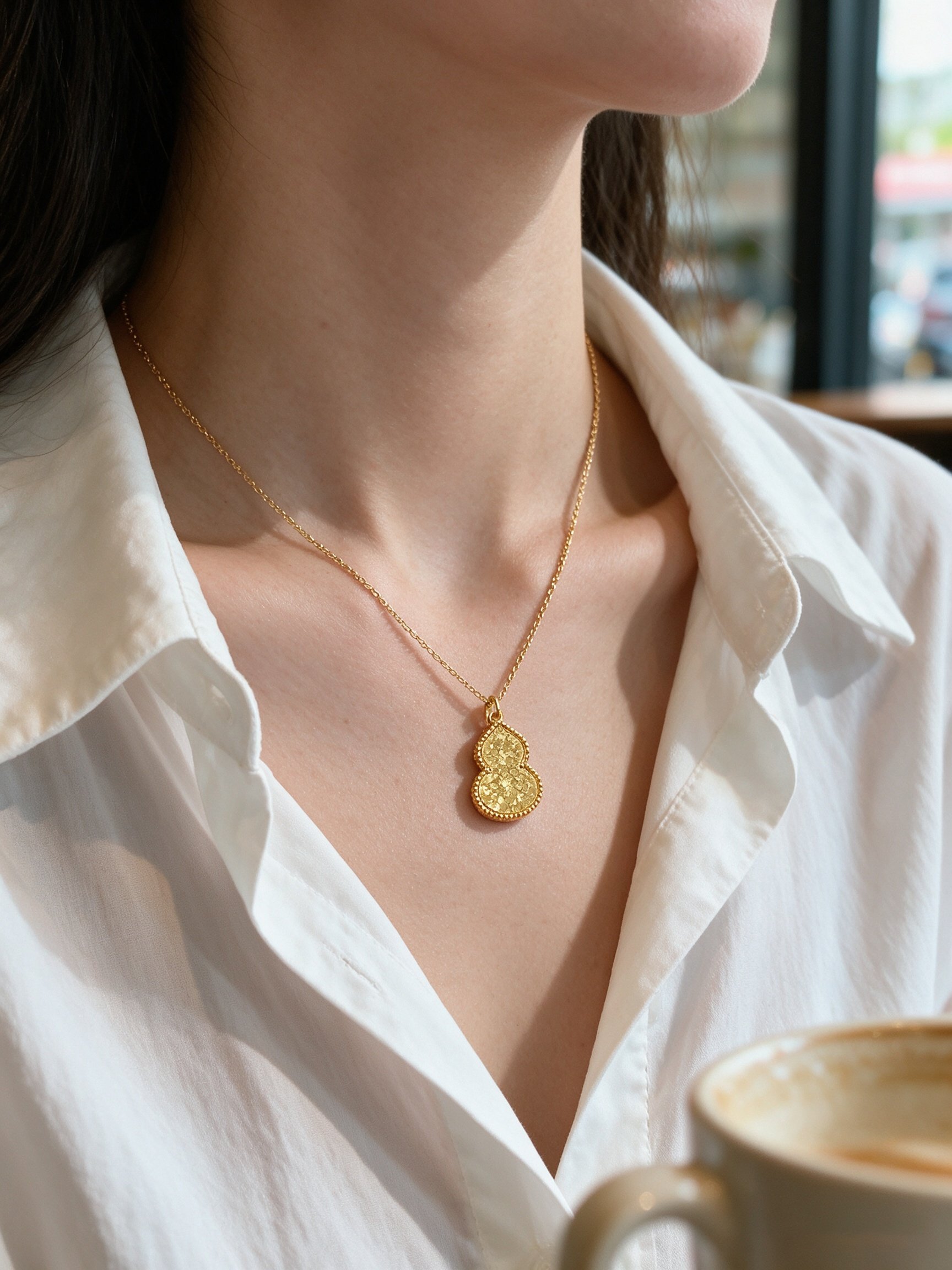 Gold Tone Gourd Pendant Necklace for Women