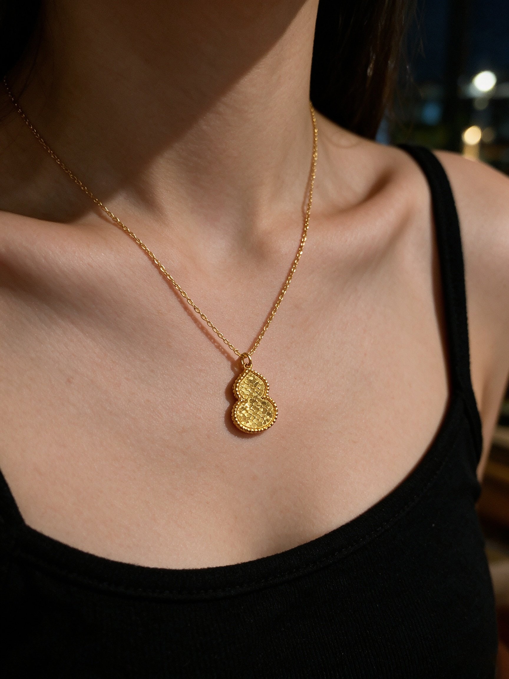 Gold Tone Gourd Pendant Necklace for Women