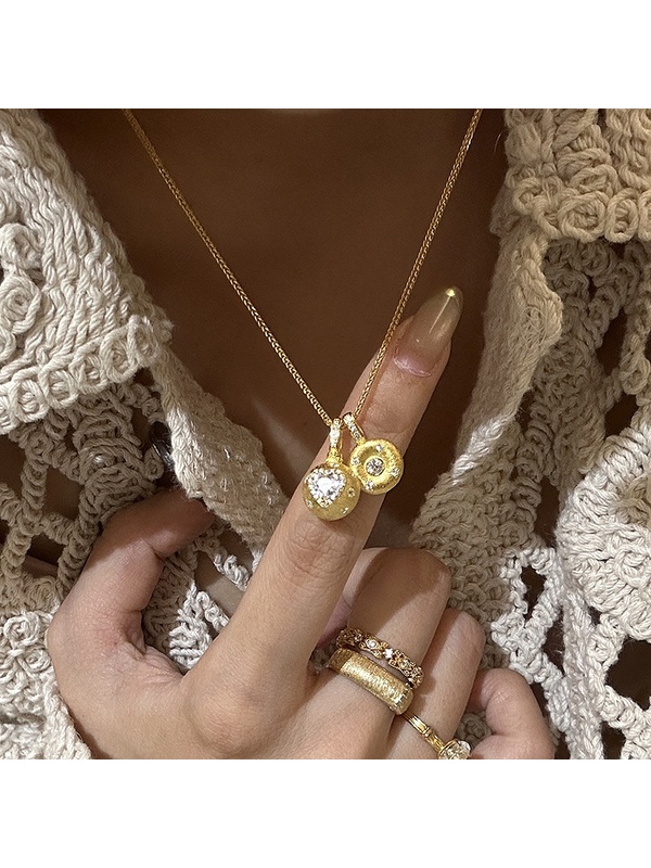 Golden Heart and Disc Charm Necklace