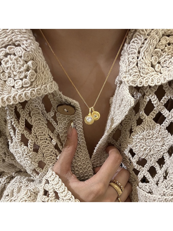 Golden Heart and Disc Charm Necklace