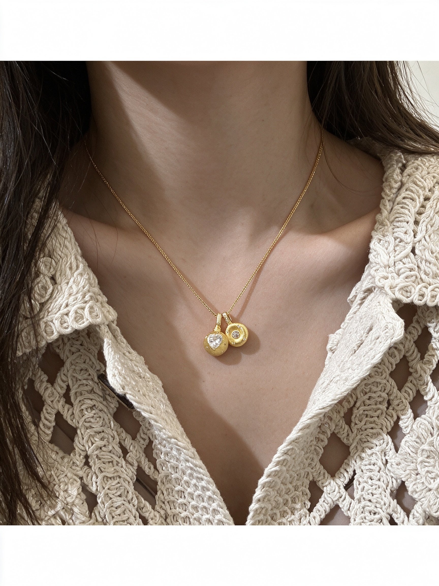 Golden Heart and Disc Charm Necklace