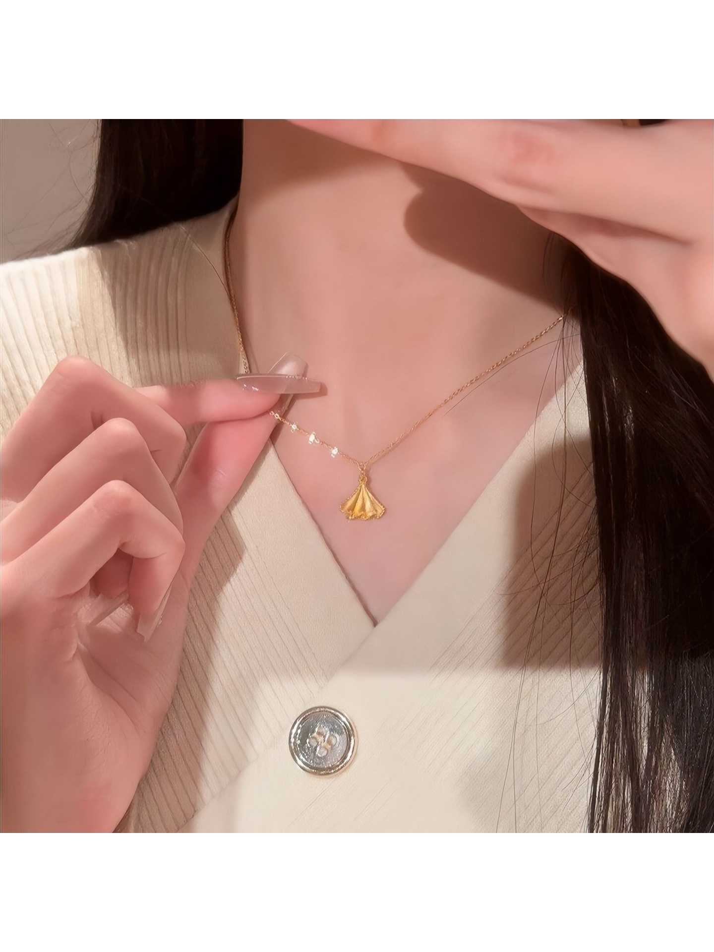 Gold Tone Fan Charm Necklace