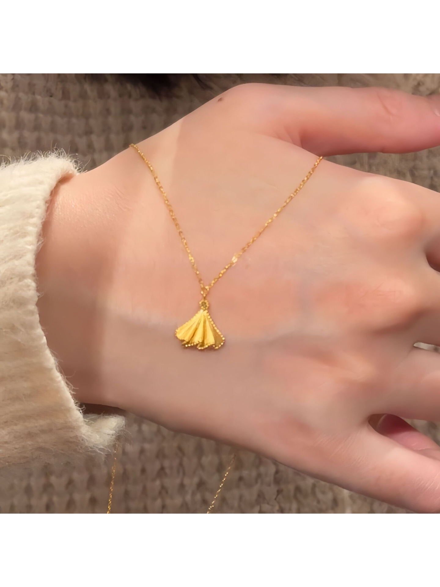 Gold Tone Fan Charm Necklace