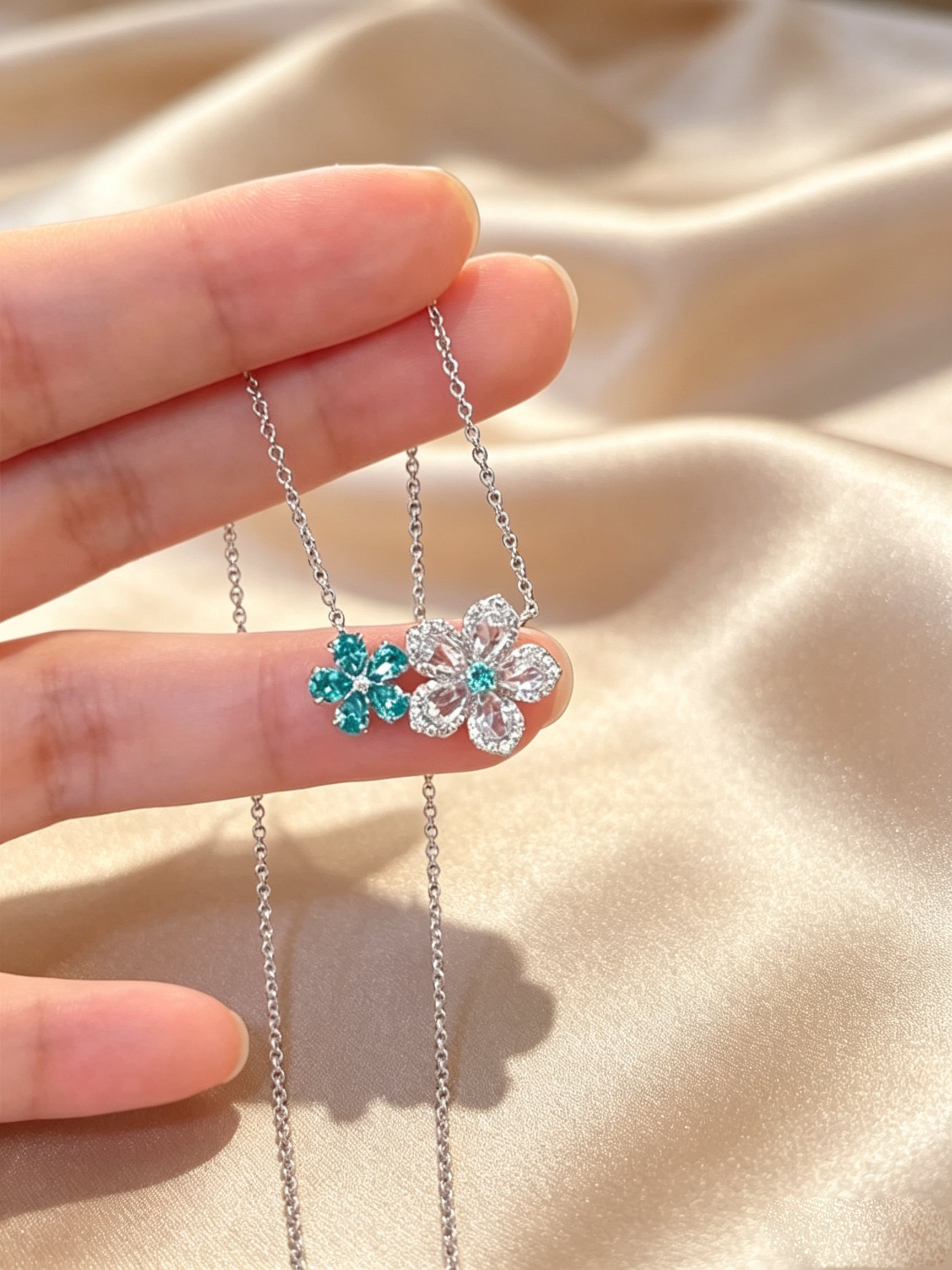 Silver Tone Flower Pendant Necklace