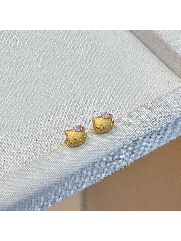 Gold Tone Hello Kitty Stud Earrings