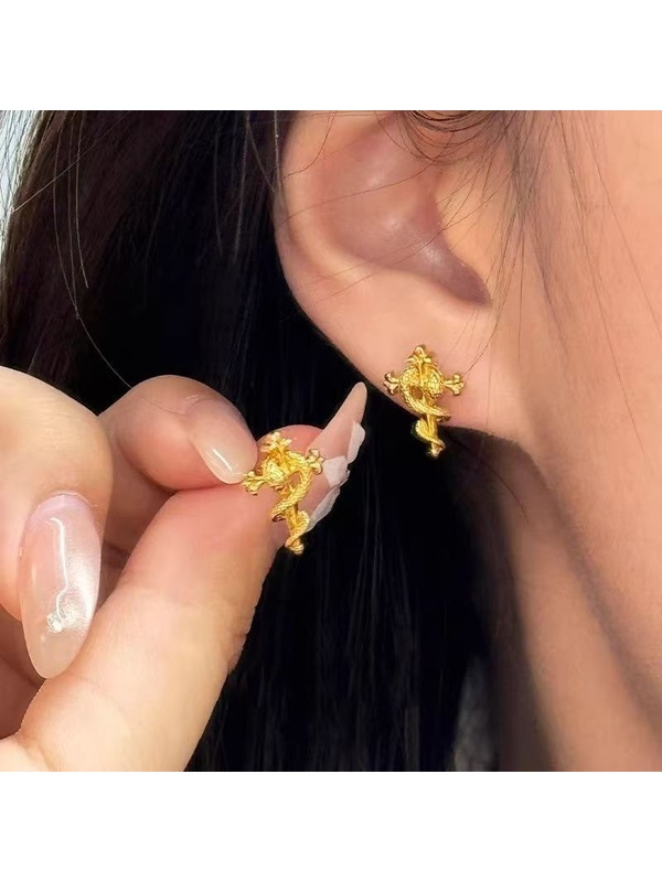 Gold Tone Serpent Cross Stud Earrings