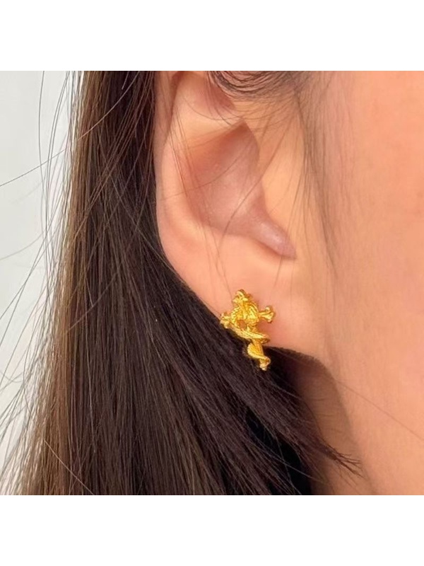 Gold Tone Serpent Cross Stud Earrings