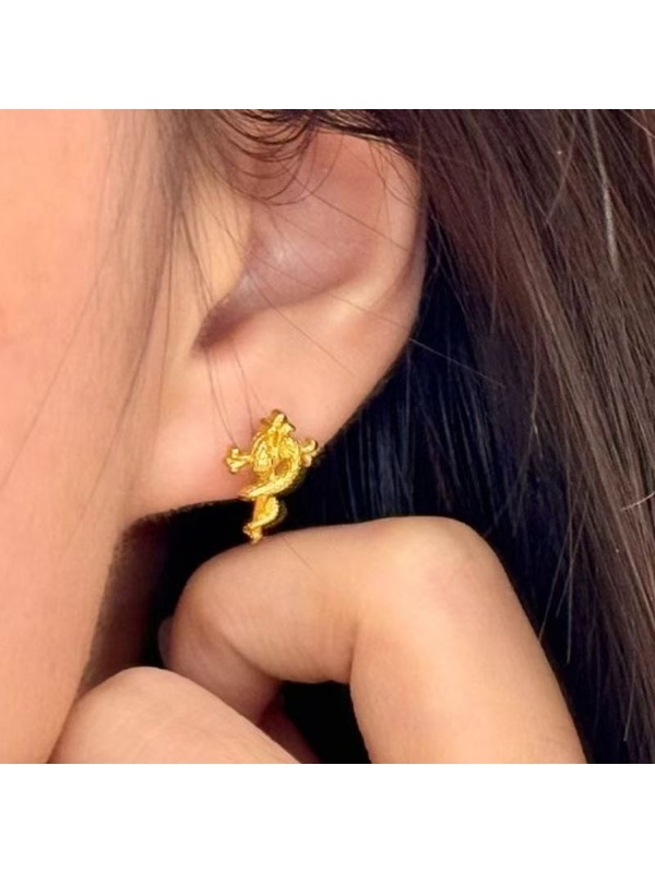 Gold Tone Serpent Cross Stud Earrings