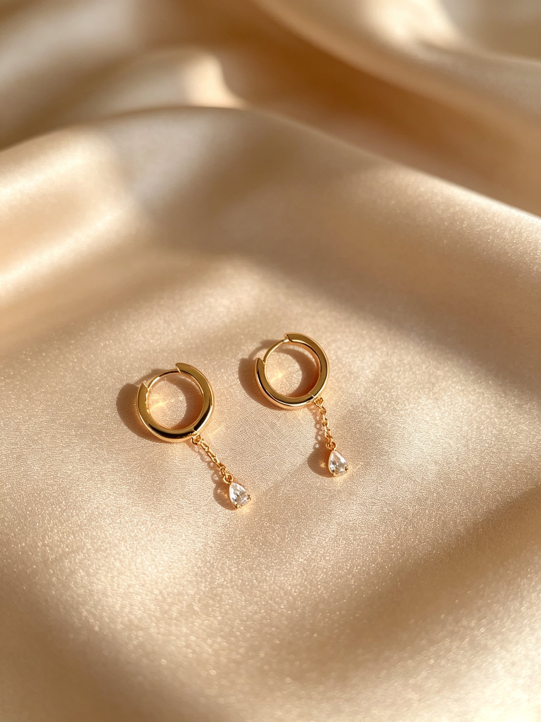 Gold Tone with Teardrop Zircon Charm Hoop Earrings