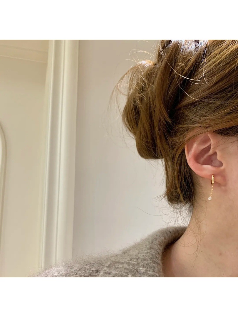 Gold Tone with Teardrop Zircon Charm Hoop Earrings