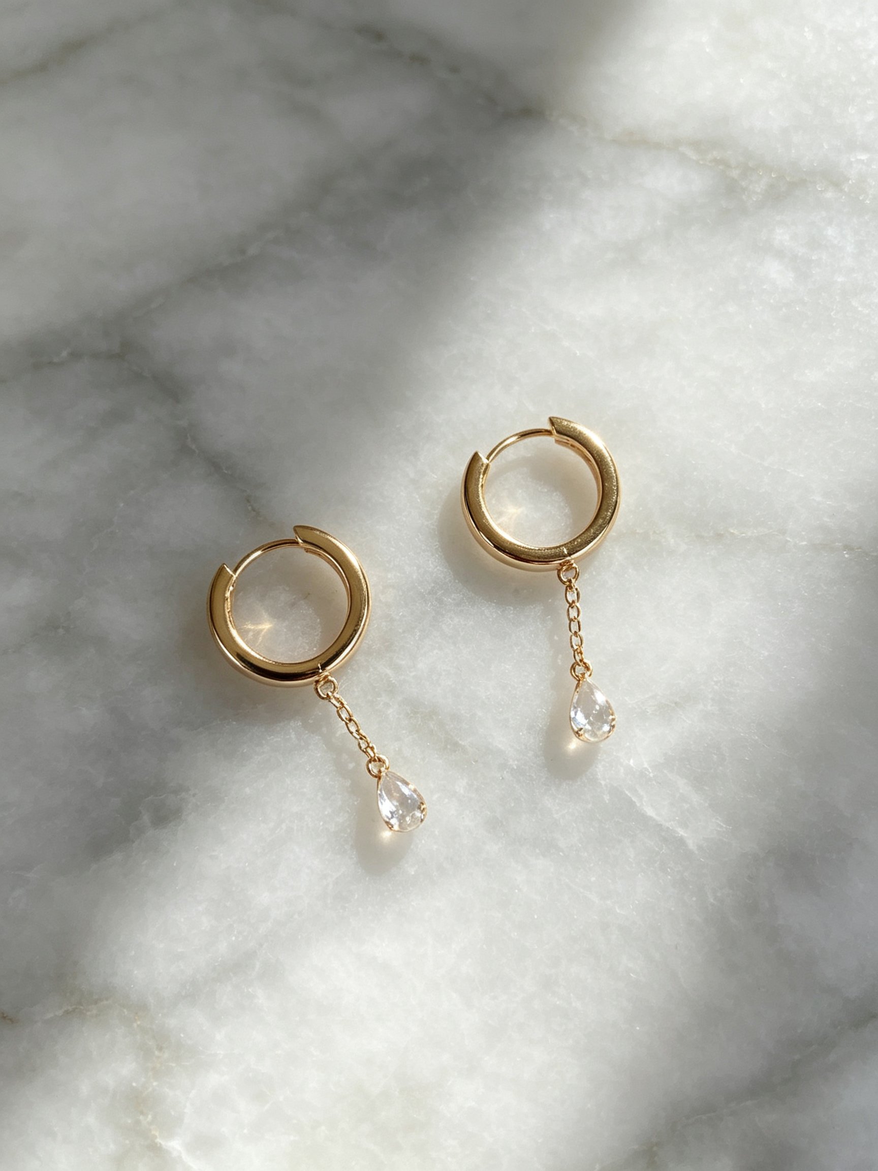 Gold Tone with Teardrop Zircon Charm Hoop Earrings