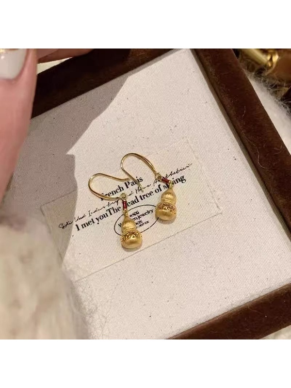 Golden Tone Gourd Drop Earrings 