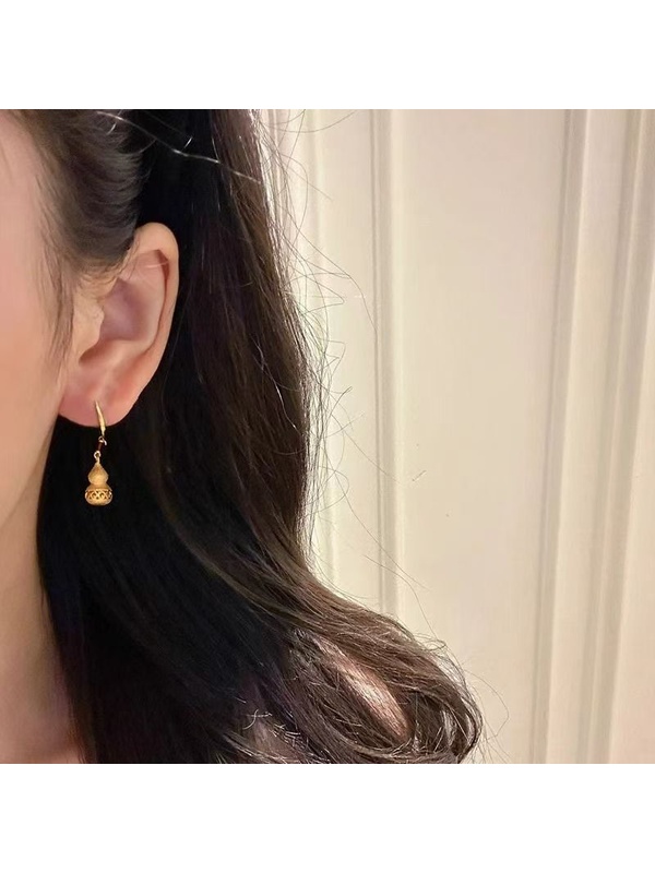 Golden Tone Gourd Drop Earrings 