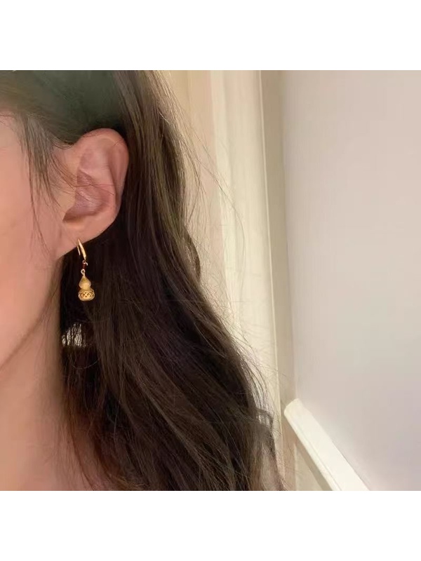 Golden Tone Gourd Drop Earrings 