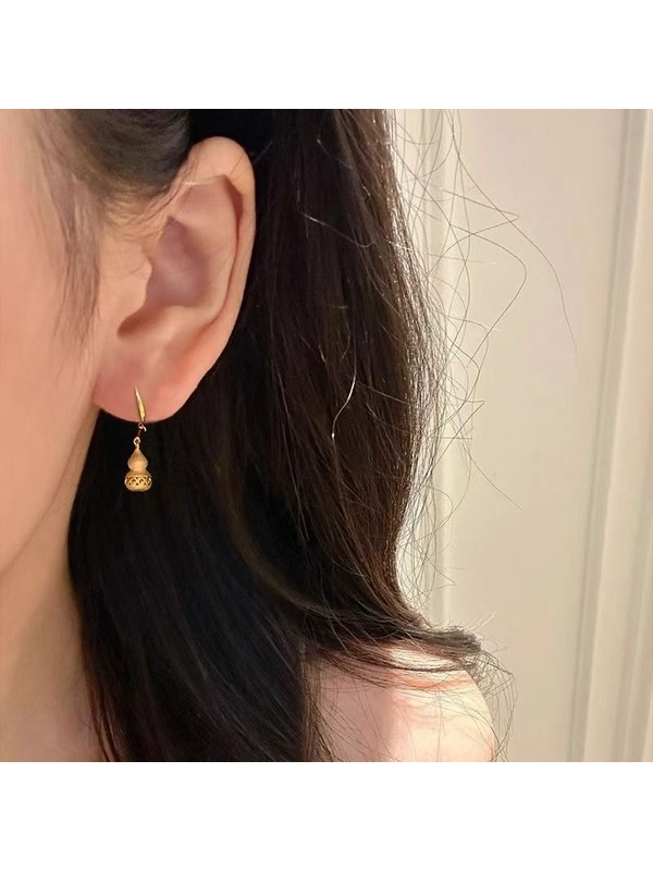 Golden Tone Gourd Drop Earrings 