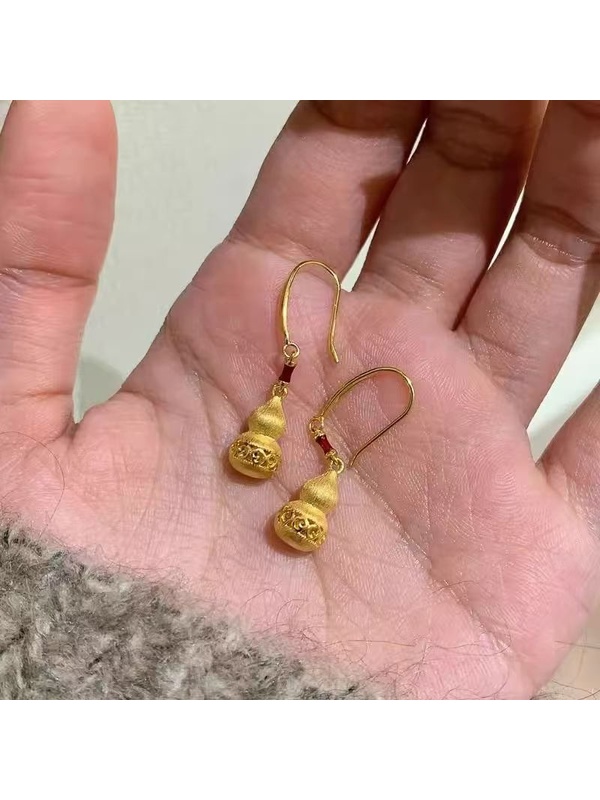 Golden Tone Gourd Drop Earrings 