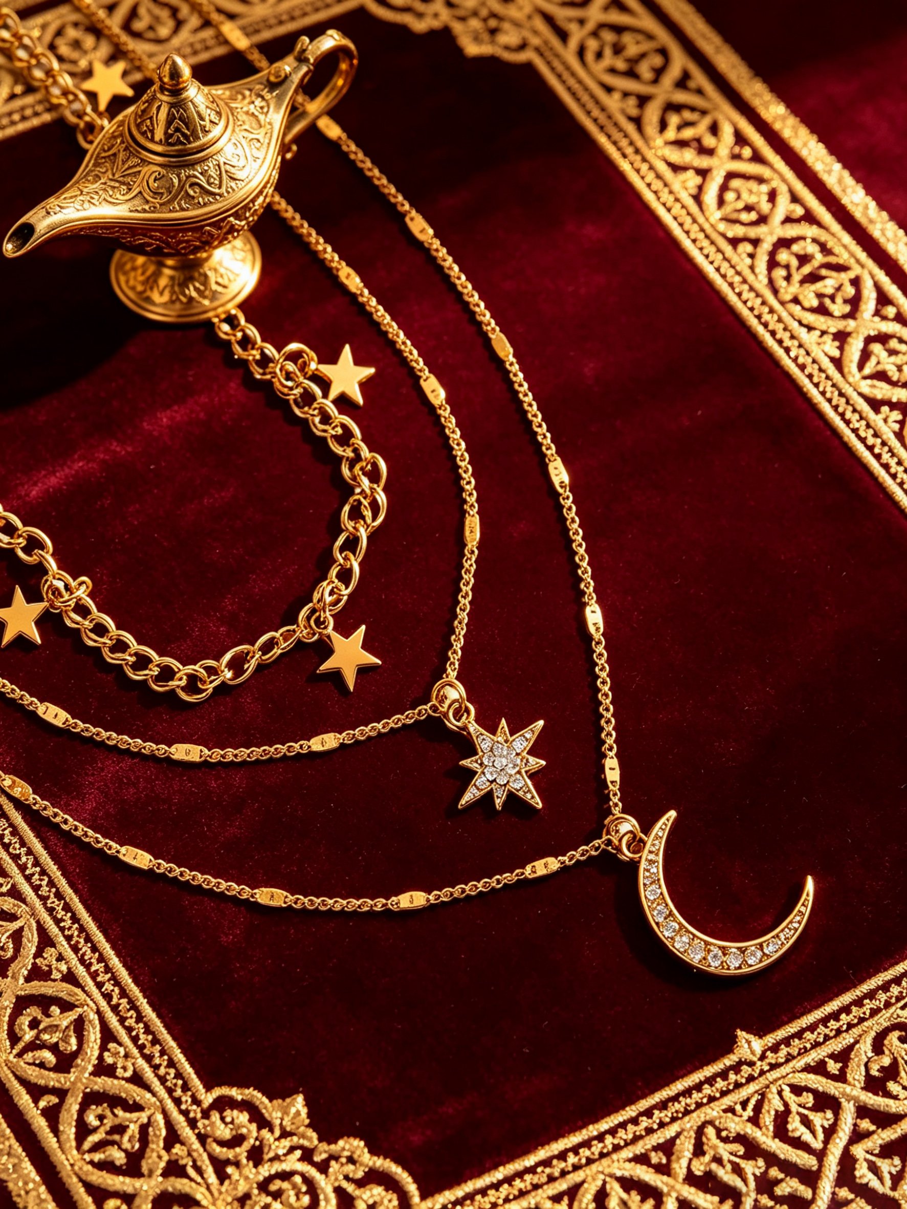 Golden Layered Star and Moon Necklace