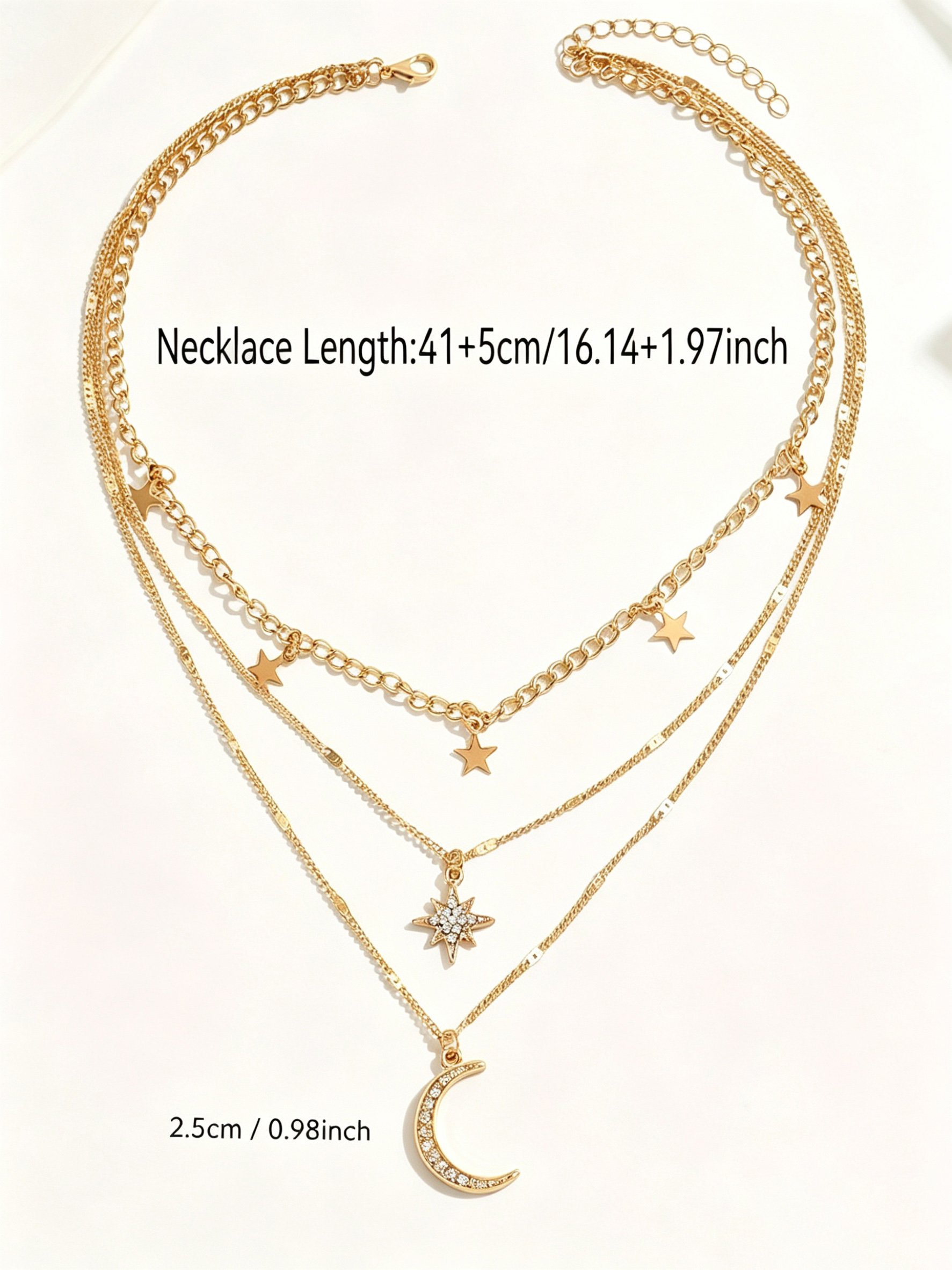 Golden Layered Star and Moon Necklace