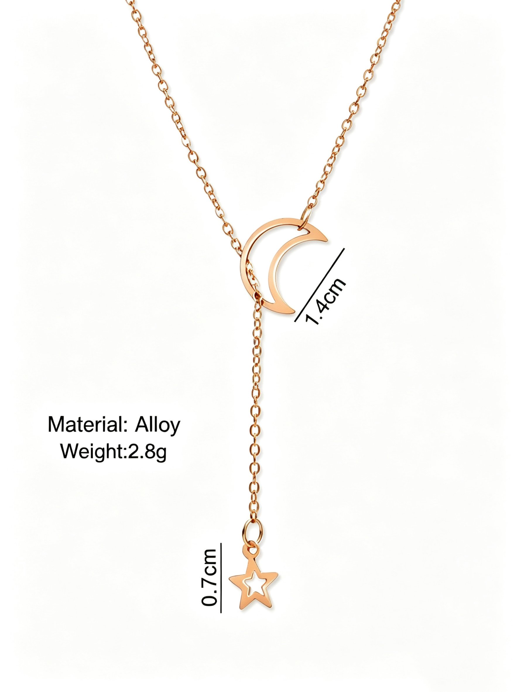 Gold Moon and Star Y-Lariat Necklace
