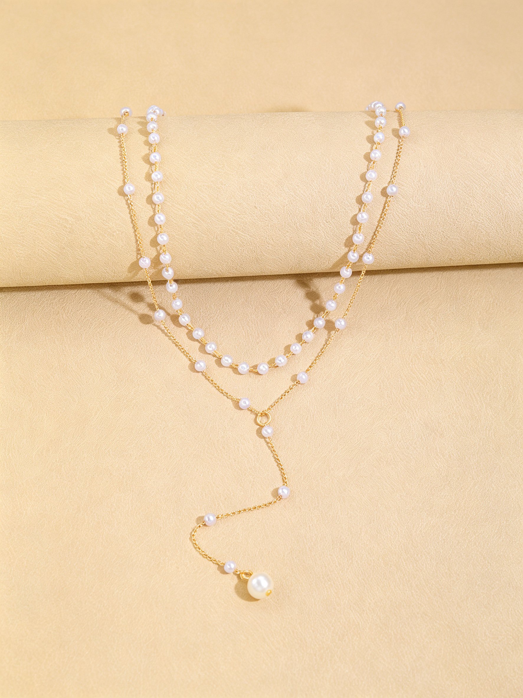 Gold Pearl Y-Lariat Necklace