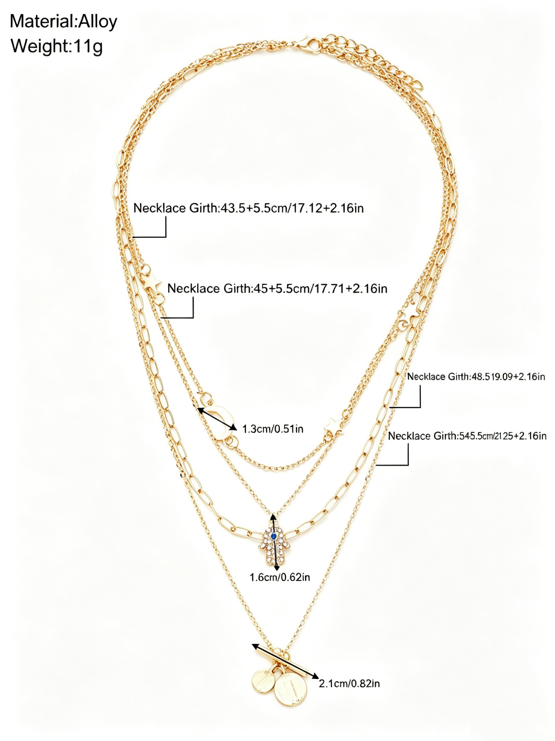 Gold Layered Necklace with Hamsa Hand and Star Charms