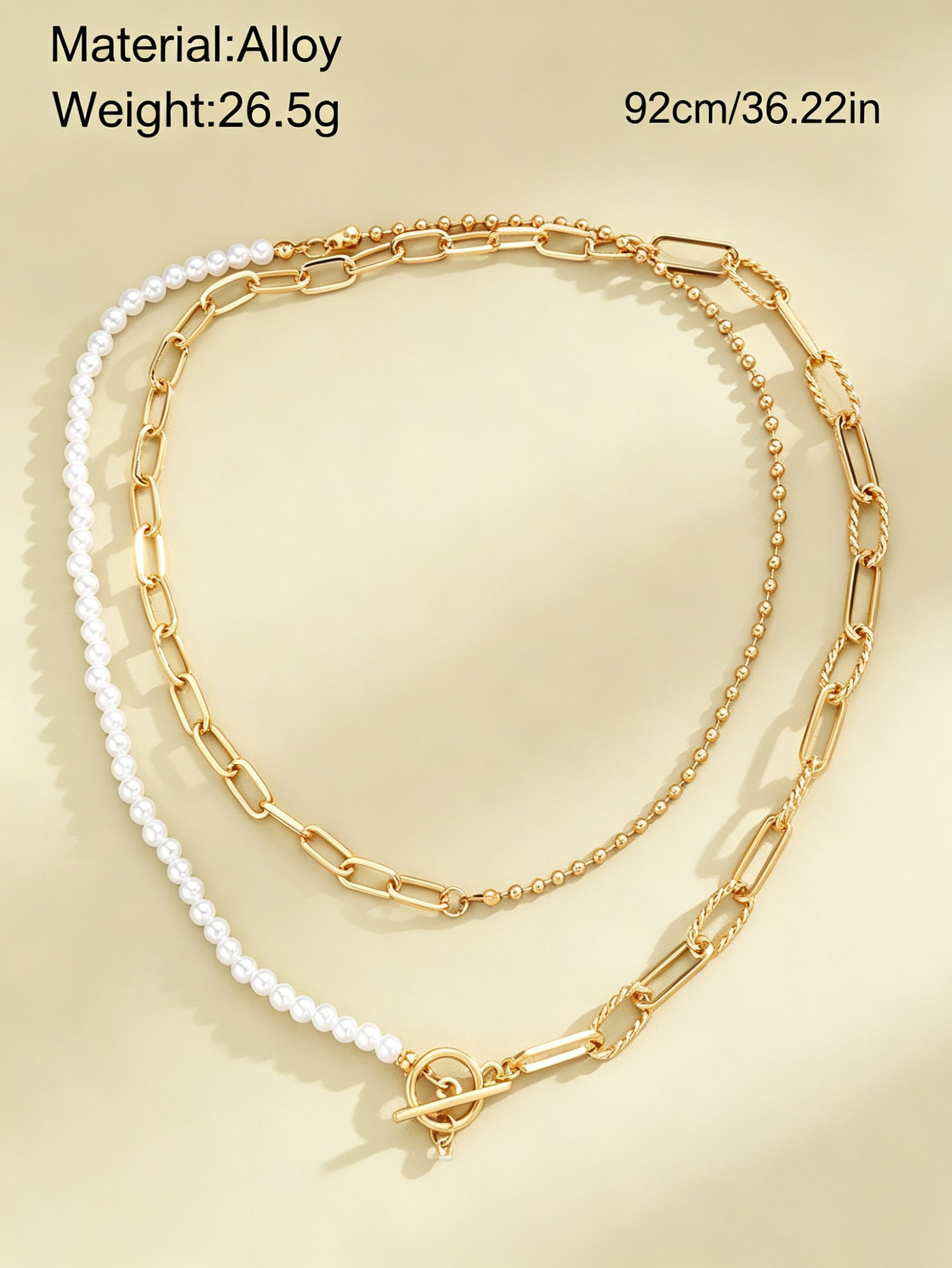 Gold Layered Pearl and Chain Necklace Set 