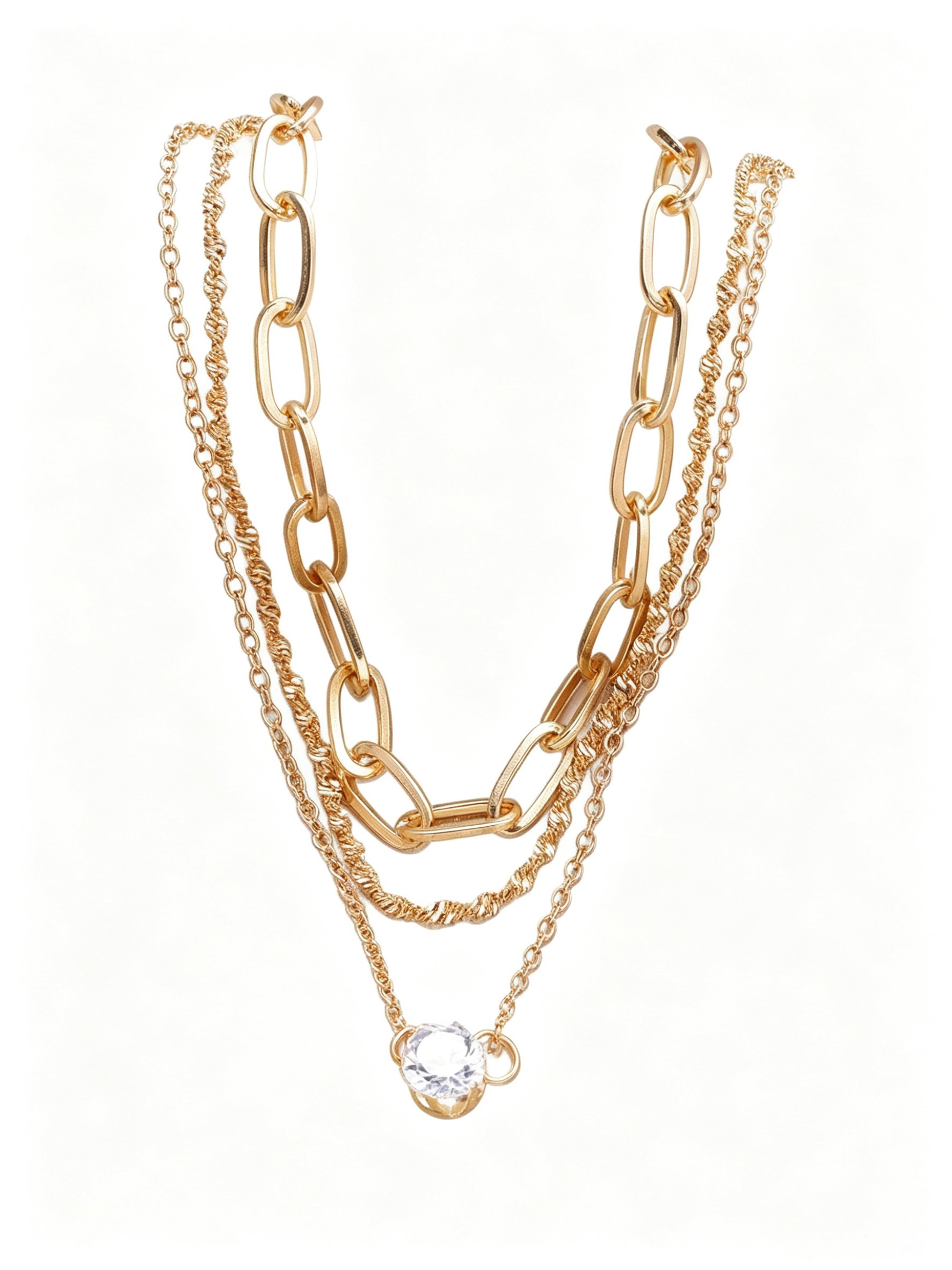 Gold Layered Necklace Set with Zircon Pendant